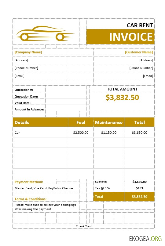 Facture de location de voiture